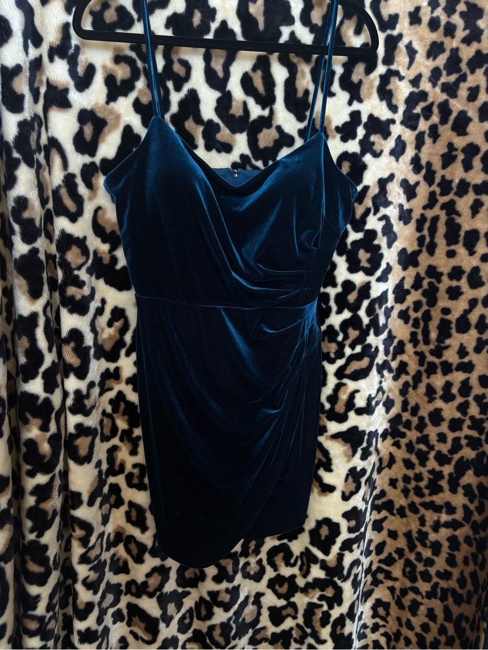 Aqua Midnight Blue Velvet Ruched Mini Dress